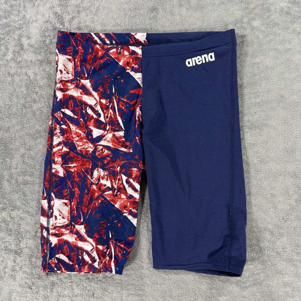 Arena Men’s CRACKLE JAMMER Swim Bottoms Red White Blue USA America Size 34